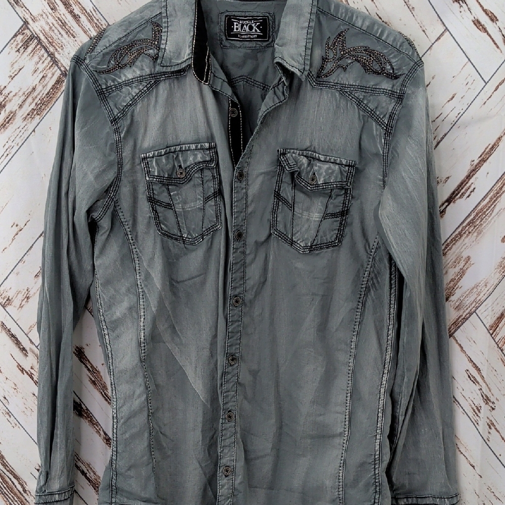Buckle Black Western Button Down Long Sleeve Shirt